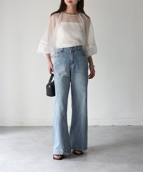 「Riberry」 「.WORKS」ブーツカットデニムパンツ MEDIUM ブラック レディース_画像7