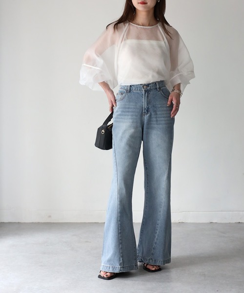 「Riberry」 「.WORKS」ブーツカットデニムパンツ MEDIUM ブラック レディース_画像8