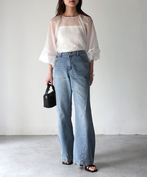 「Riberry」 「.WORKS」ブーツカットデニムパンツ MEDIUM ブラック レディース_画像9