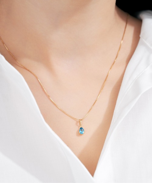 ネックレス K18 ブルートパーズ ペアシェイプ ペンダントトップ レディース メンズの画像