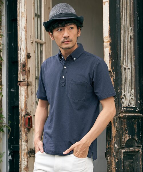 「IKKA LOUNGE」 半袖ポロシャツ X-LARGE ダークネイビー メンズ_画像3