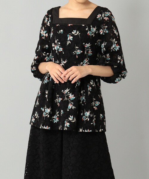 GRACE CONTINENTAL ブラウス シャツ レース刺繍スクエアネック