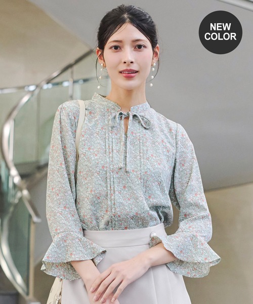 Tiaclasse ブラウス シャツ 「新色追加・洗える」フレアスリーブ花柄 Tiaclasse ブラウス シャツ 「新色追加・洗える」フレアスリーブ花柄