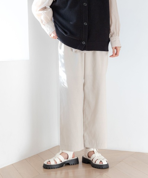 GLOBAL WORK パンツ お手入れらくらくリネンイージーパンツ