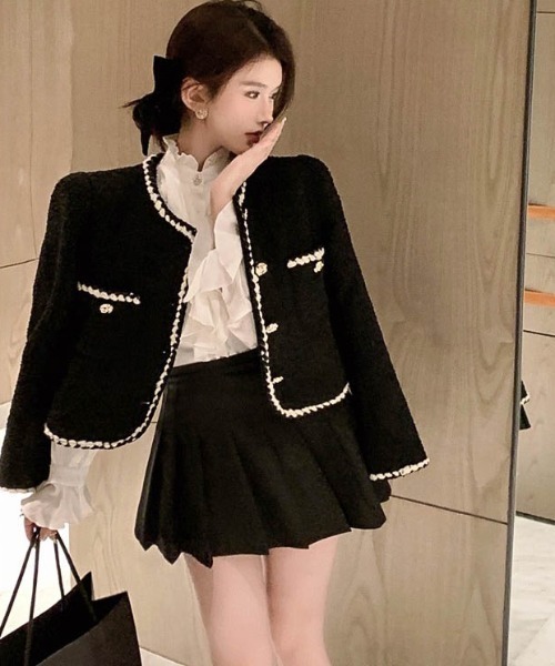 Sibra（シブラ） ジャケット ノーカラージャケット ツイードショート丈