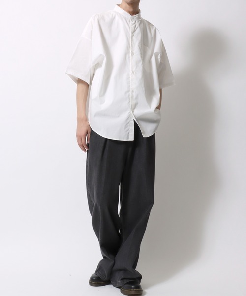 SITRY シャツ Oversize drop shoulder broadcloth band collar