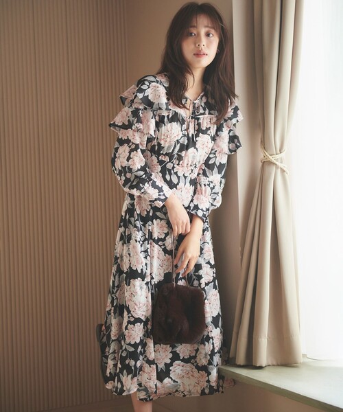 新品未使用　社交ダンス　フローラルプリント　ワンピース ドレス セール】 【洗える】フラワープリント ワンピース （ロング・マキシ丈