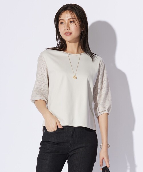 tシャツ 「WEB限定カラーあり」スムースジャージー 刺繍スリーブ カットソー レディース