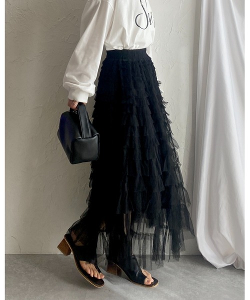 She's Closet スカート Aラインフレアロングチュールフリルボリューム