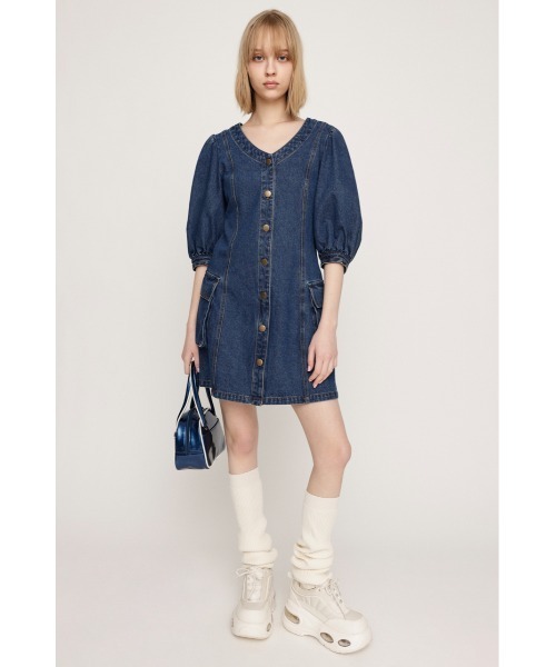 SLY ワンピース V NECK DENIM S/OP ヴイネック デニム ショート