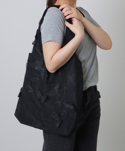 Lace Ladies トートバッグ シアー レイヤード 刺繍モチーフ付き