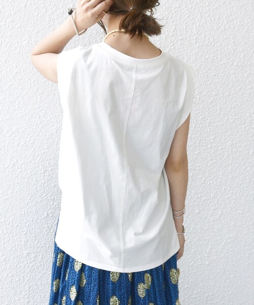 tシャツ キーネック フレンチスリーブ プルオーバー「手洗い可」 レディース 7days Life Styling tシャツ 「ひんやり接触冷感」シルケット