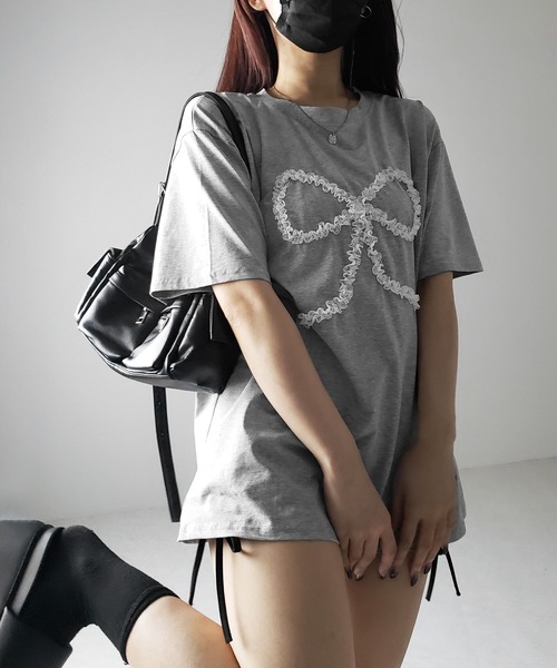 PELLICULE バレエコア フレンチガーリー レース リボン Tシャツ PELLICULE バレエコア フレンチガーリー レース リボン Tシャツ