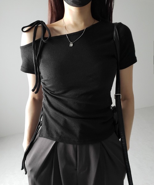 tシャツ 「セットアップ可能」ワンショルリボントップス レディース one after another NICE CLAUP tシャツ ドロストリボン