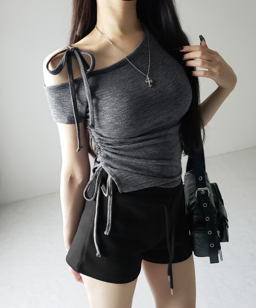 tシャツ 「セットアップ可能」ワンショルリボントップス レディース one after another NICE CLAUP tシャツ ドロストリボン