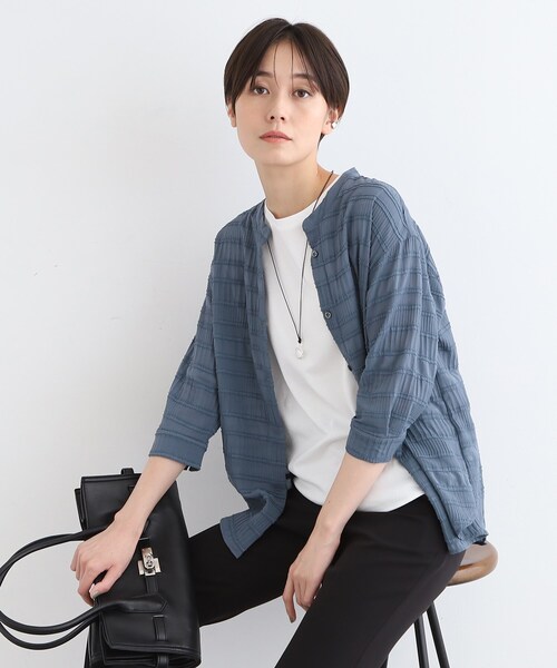 ブラウス シャツ 「洗える」シャーリングバンドカラーブラウス レディース INDIVI ブラウス シャツ 「洗える」シャーリングバンドカラー