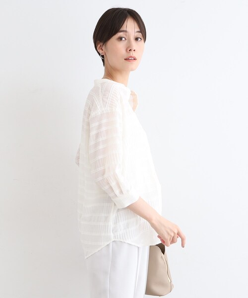 ブラウス シャツ 「洗える」シャーリングバンドカラーブラウス レディース INDIVI ブラウス シャツ 「洗える」シャーリングバンドカラー