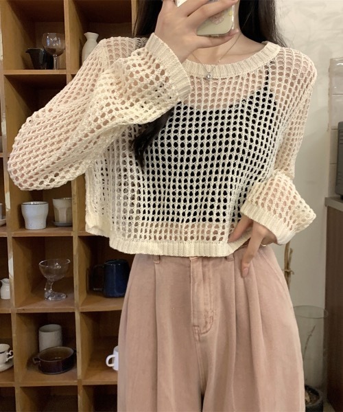 ニット セーター メッシュ編みニットトップス レディース ニット セーター メッシュ編みサマーニットトップス レディース