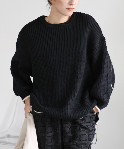 select MOCA ニット セーター ワッフル編切替サイドシャーリング