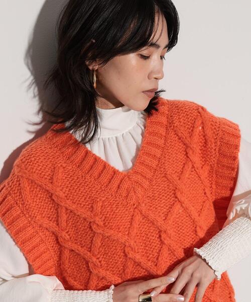 INDIVI GALLEST ベスト ジレ ケーブルニットベスト レディース