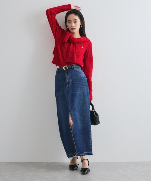 美品♡大人気 ワンポイント刺繍 太 ケーブルカシミヤ ニット セーター Ada. カーディガン ワンポイント刺繍ロゴ ケーブルニット