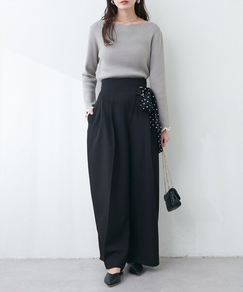 natural couture パンツ ウエストリボンタックパンツ レディース