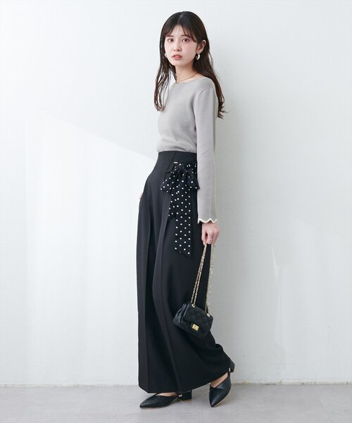 あぢゅ natural couture ウエストリボンタックパンツ ウエストリボンタックパンツ | natural couture(ナチュラル