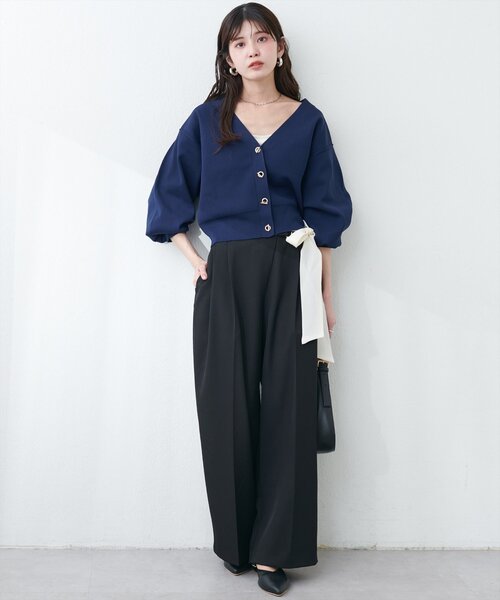 あぢゅ natural couture ウエストリボンタックパンツ natural couture｜ウエストリボンタックパンツ | Rakuten