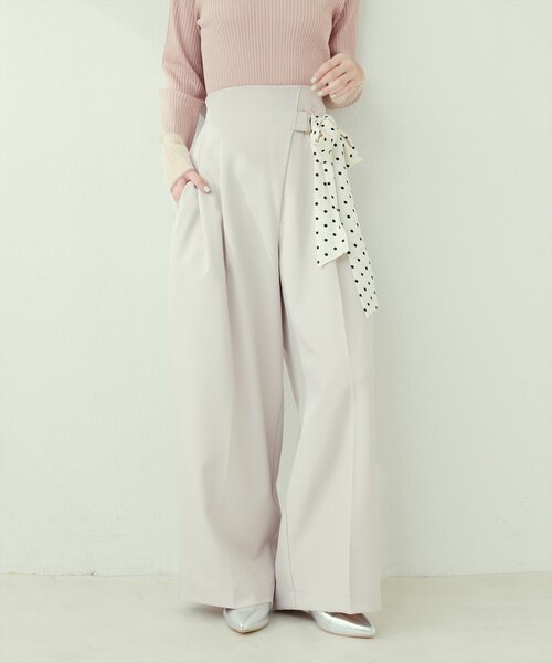 natural couture パンツ ウエストリボンタックパンツ レディース