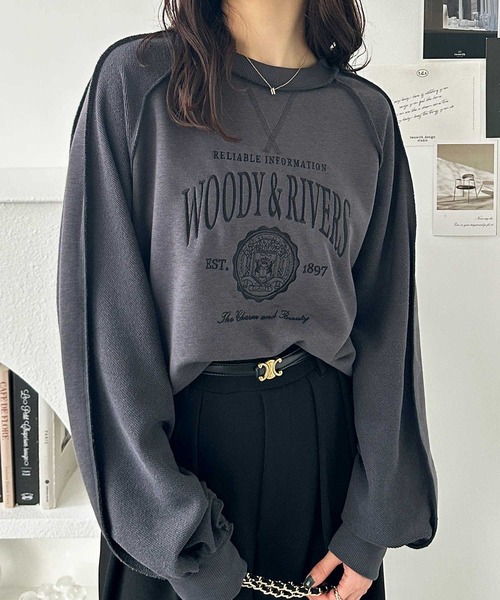 GeeRA（ジーラ） トレーナー スウェット リメイク風刺しゅうロゴ裏毛