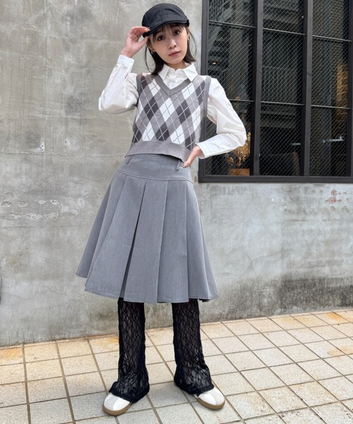 SOLLON.（ソルロン） ベスト ジレ アーガイルニットベスト レディース