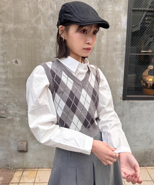 SOLLON. ベスト ジレ アーガイルニットベスト レディース