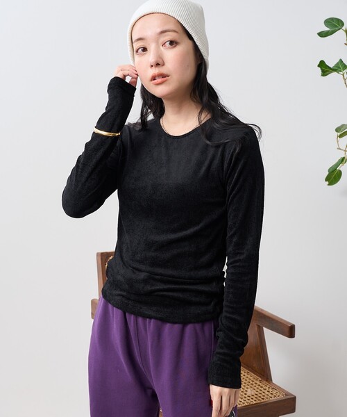 Baserange　ベロアTシャツ　ブラック　S FREAK'S STORE tシャツ Baserange/ベースレンジ OMO LONG SLEEVE