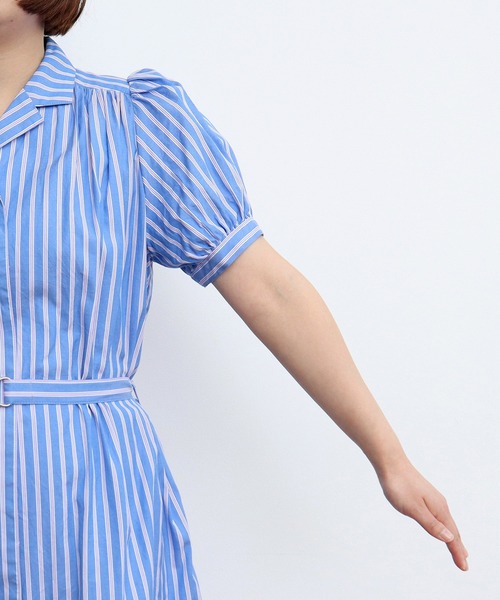 CHILD WOMAN ワンピース オックスストライプ 開襟ワンピース