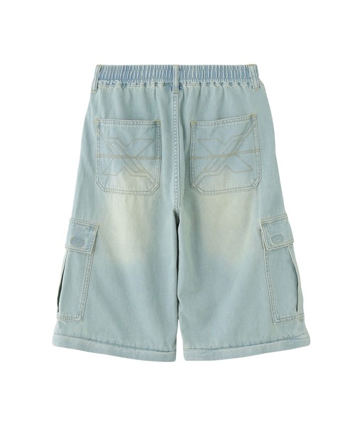 [専用] X-girl ダメージ デニムパンツ Sサイズ ワイド ストリート系綿 X-girl（エックスガール）の「KNEE SLIT WIDE LEG DENIM PANTS