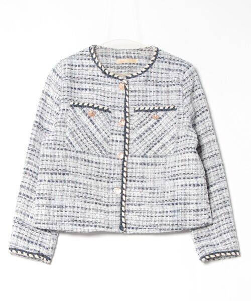 Q ジャケット ノーカラージャケット ノーカラーツイードジャケット