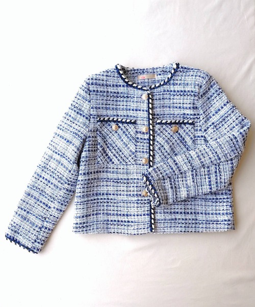 Q ジャケット ノーカラージャケット ノーカラーツイードジャケット
