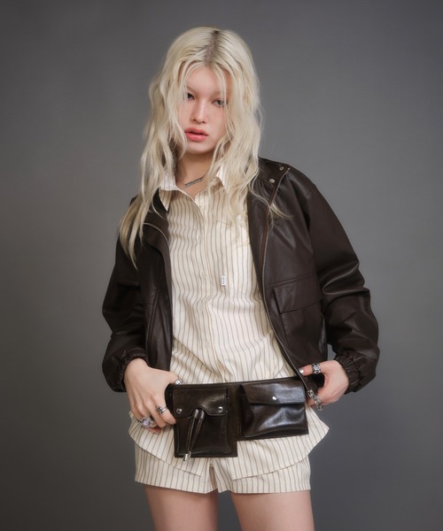 ACLENT（アクレント） ブルゾン アウター フェイクレザースタンド