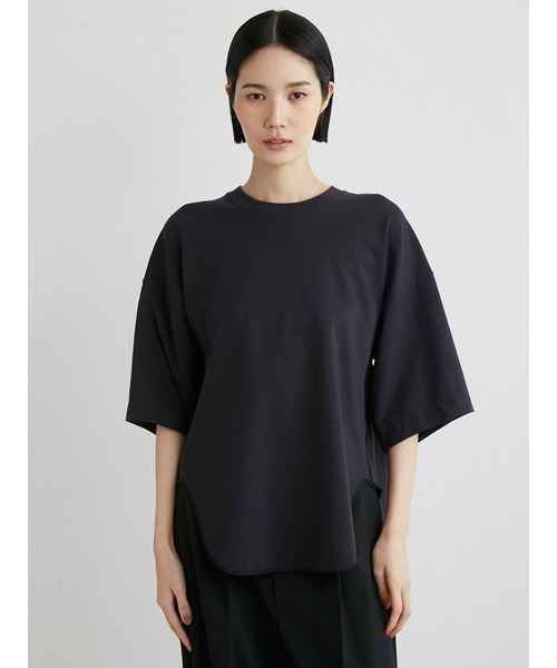 【2025今期】ミースロエ サテン切り替え カットソー トップス　Tシャツ　黒 MIESROHE（ミースロエ） tシャツ サテン切り替えカットソートップス