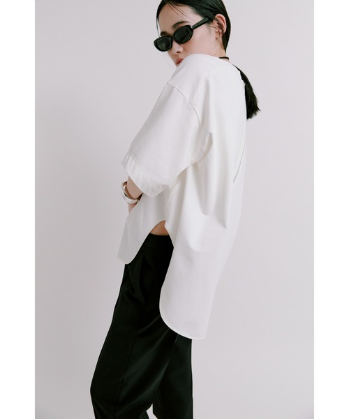 ミースロエ　サテン切り替えカットソートップス　ホワイト　半袖Tシャツ　タグ付き MIESROHE｜サテン切り替えカットソートップス | Rakuten Fashion(楽天