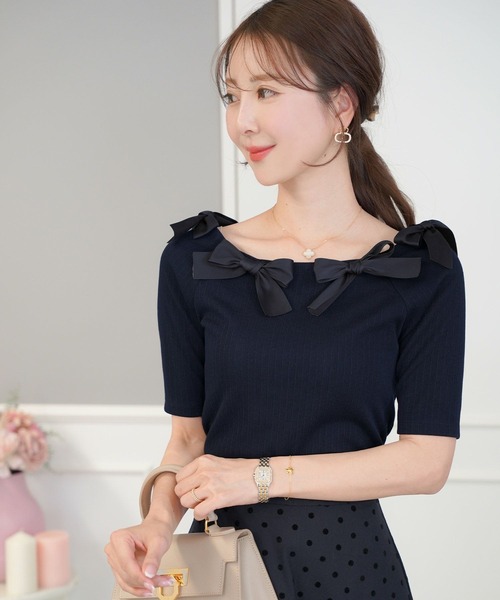 tシャツ リボン デザイン カットソー le reve vaniller レディース le reve vaniller tシャツ リボン デザイン カットソー