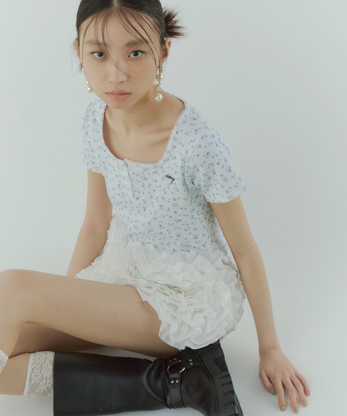 eimy istoire ハーフスリーブダブルカラーニット WHITE eimy istoire tシャツ miller×eimy ハーフスリーブコンパクトT