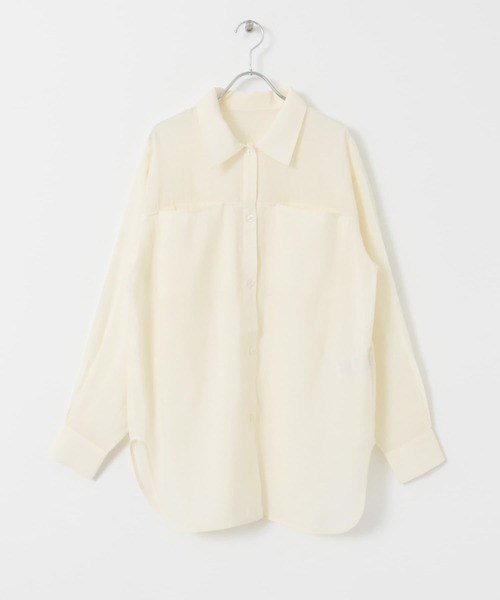 ブラウス シャツ ステッチ×Mixロングシャツ レディース ロング シャツ ブラウス オーバーサイズ 紫 パープル 春 夏