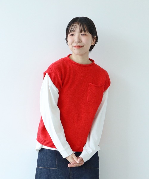 ベスト ジレ シルクコットン ホールガーメントポケットベスト レディース