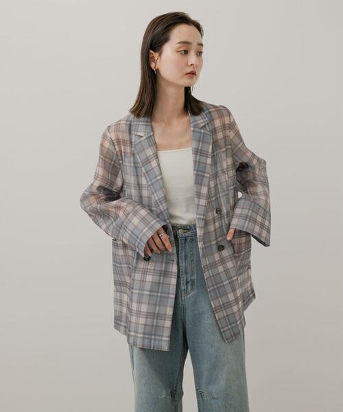 URBAN RESEARCH シアーテーラードジャケット チェック SENSE OF PLACE by URBAN RESEARCH コート アウター シアー