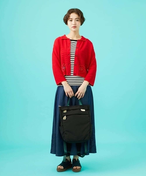 Jocomomola デイバック リュック 「2WAY」フラワーチャーム付き