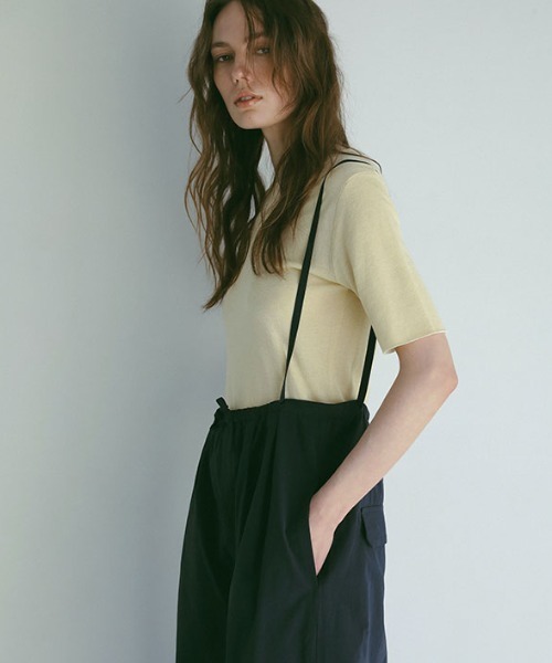 ETRE TOKYO tシャツ バイカラーダブルニットハーフスリーブプル