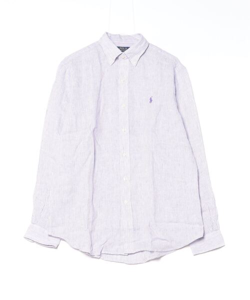 【訳あり】【Polo Ralph Lauren】ストライプのリネンシャツ 訳あり】ポロラルフローレン リネンシャツ ストライプ 麻 ブルー