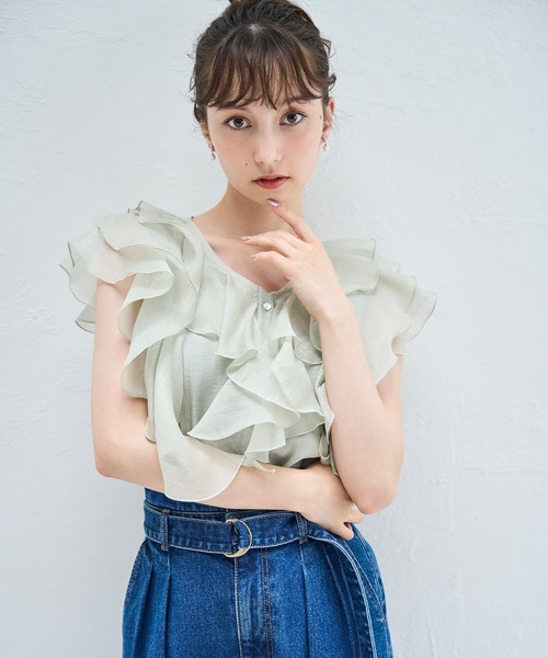 ブラウス シャツ 2025春夏新作 シアーフリルボウタイブラウス レディース MISCH MASCH｜2025春夏新作 シアーフリルボウタイブラウス