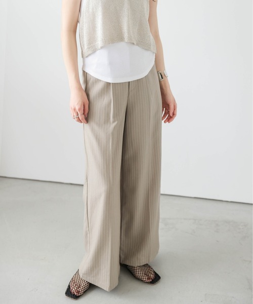 Lajour スラックス パンツ 「日本製」ピンストライプワイドパンツ